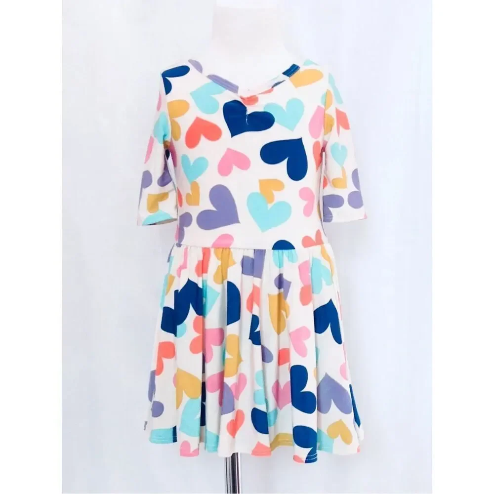 NEW DOT DOT SMILE Toddler Girls 2 Multicolor Heart Print Knit Skater Dress